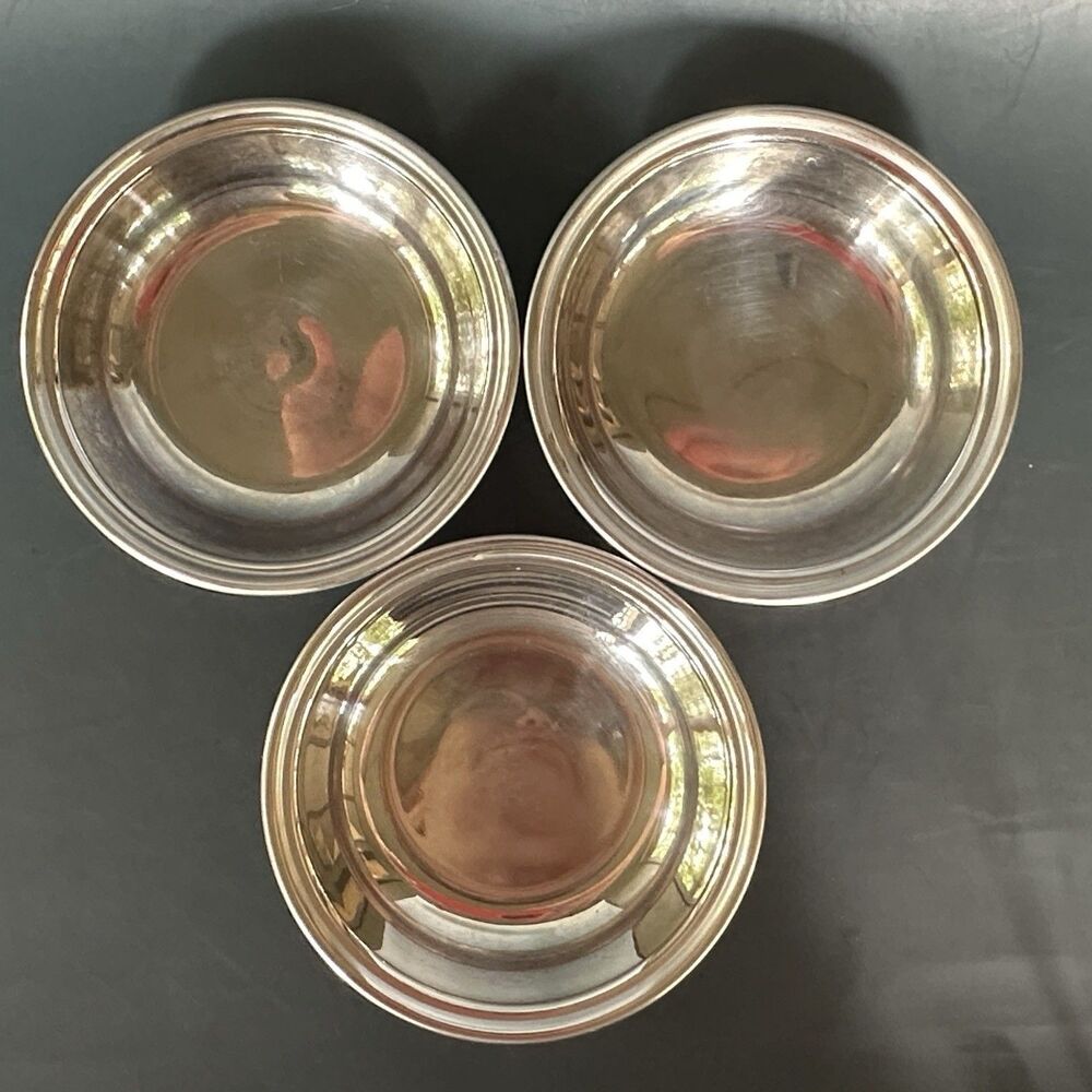 Set of 3 Metal Ramekins 4.5" Barware Nut Bowls Loft Industrial Style Silver Tone
